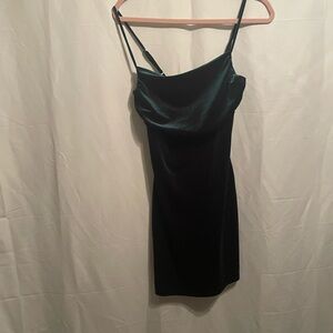 Lulu's Dark Green Velvet Mini Dress